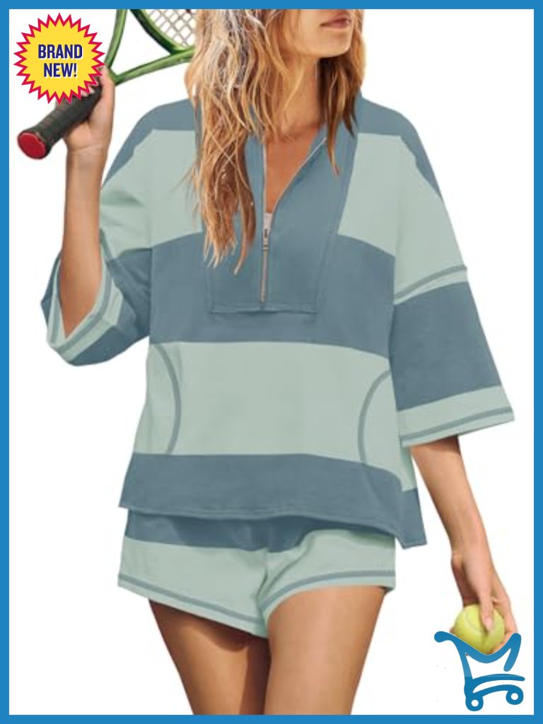 Striped Lounge Set 2 Piece Matching Workout Sets Oversized Short Sets